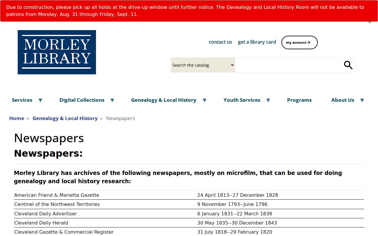 Lake County city directory companion newspaper holdings at Morley Library