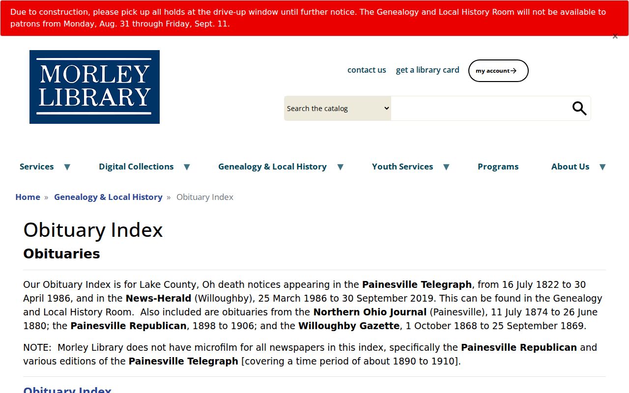 Lake County city directory research using Morley obituary index