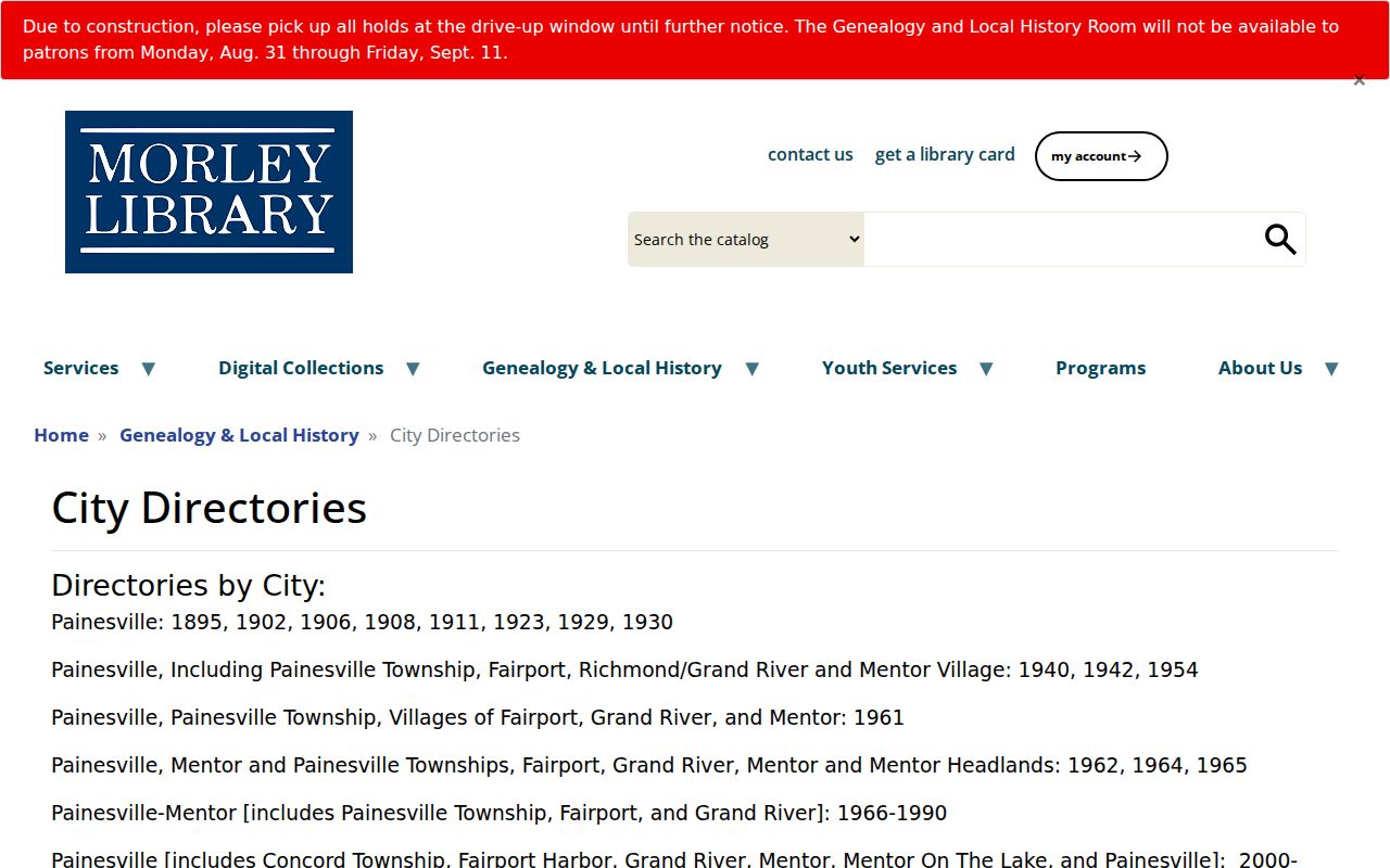 Lake County residents directory Morley Library city directory collection