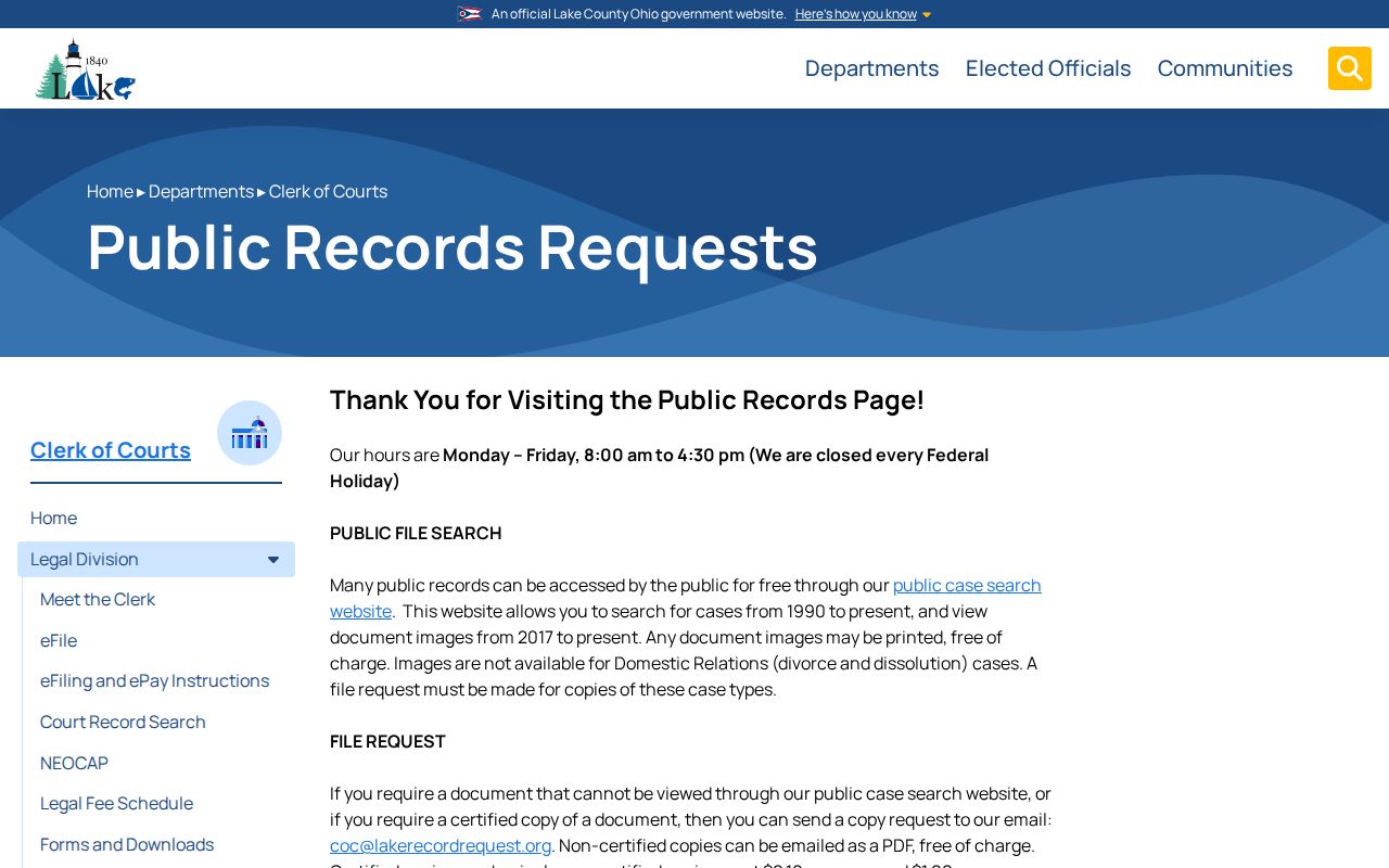 Lake County residents directory Clerk public records request page