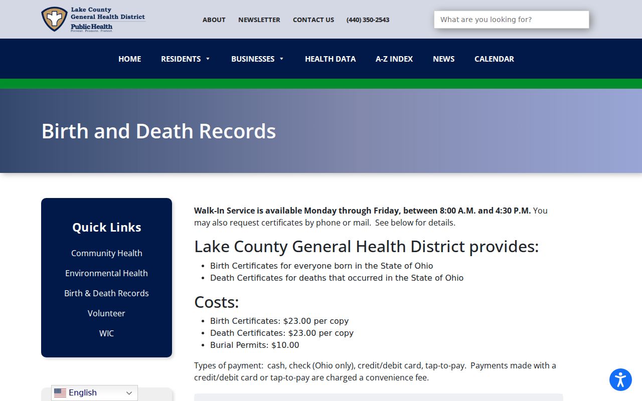 Lake County residents directory vital records request information