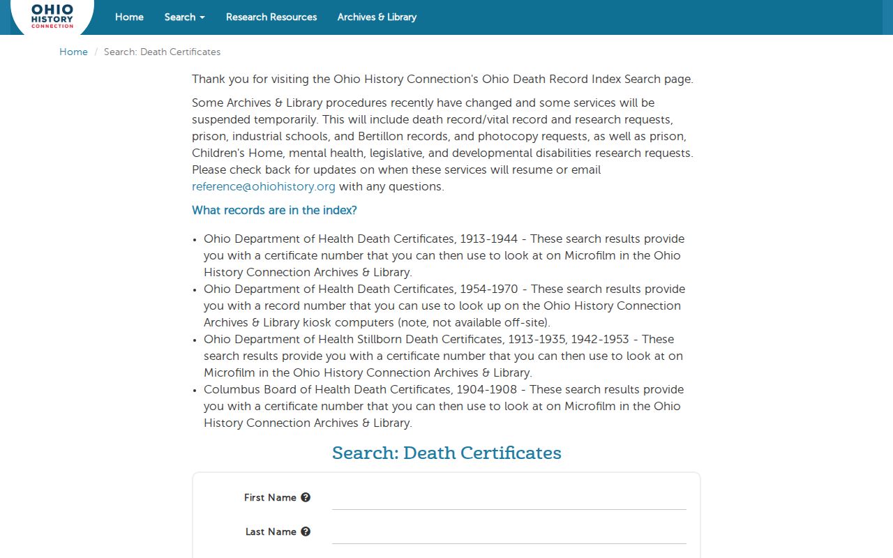 Lake County previous residents historical death certificate search
