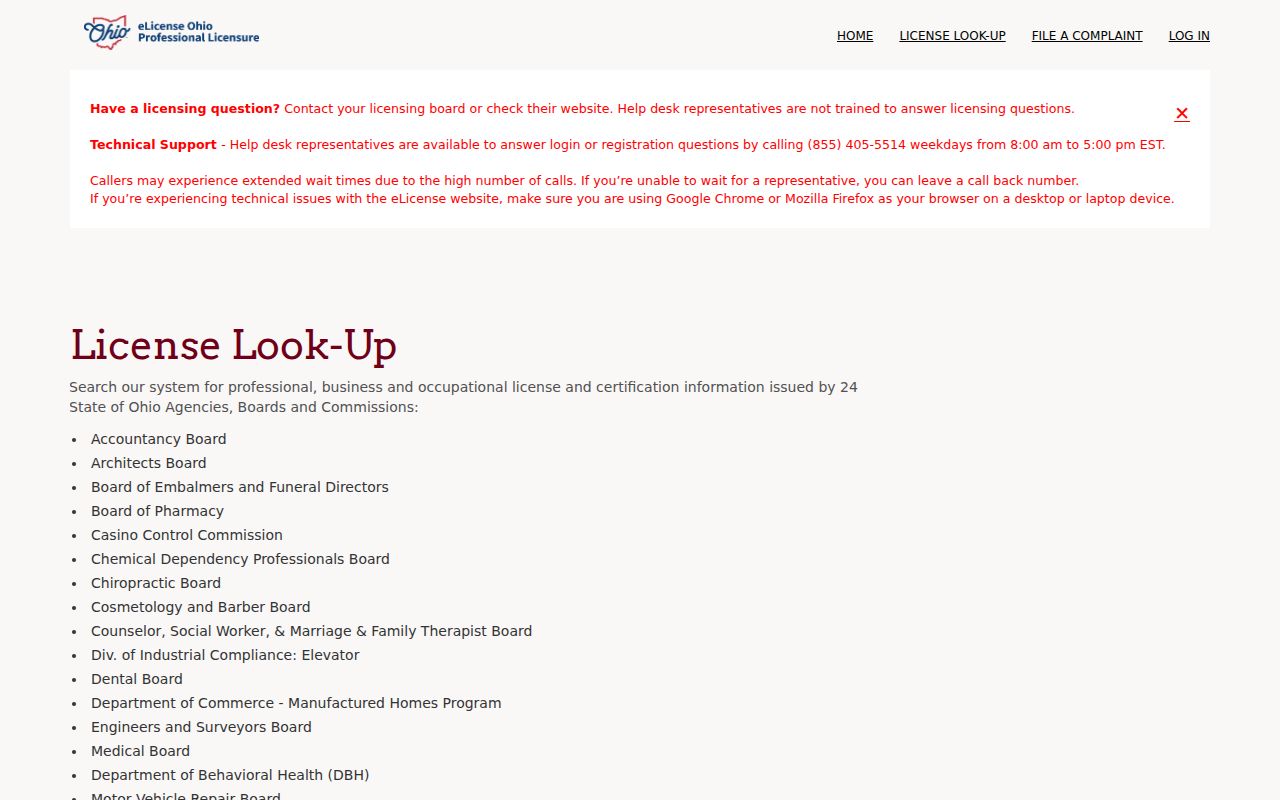 Lake County resident lookup Ohio professional license verification screen